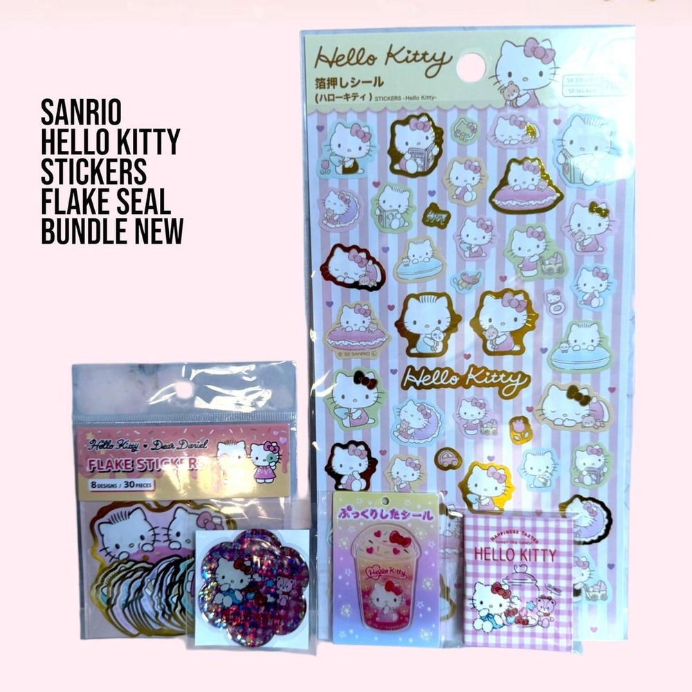 5 PC. ADORABLE SANRIO HELLO KITTY STICKERS FLAKE SEAL BUNDLE NEW